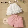 TOPS LILEN PANT COTTON (WHITE & PINK)