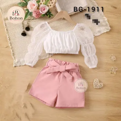 LILEN SHORT TOP SKIRT ( WHITE & PINK 02 )