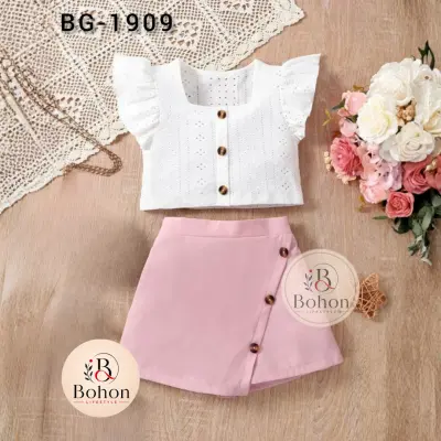 LILEN SHORT TOP SKIRT ( WHITE & PINK )