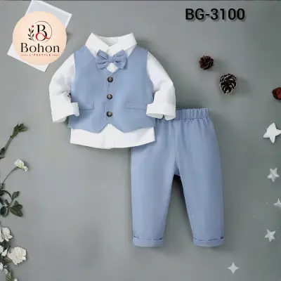 SHIRT - PANT & KOTI COTTON (WHITE & SKY BLUE)