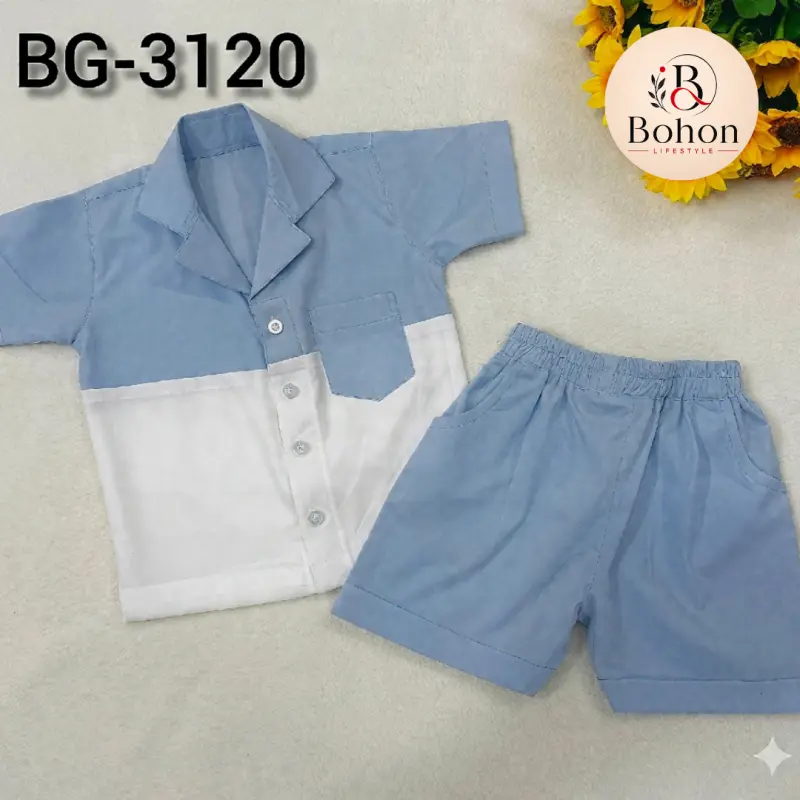 SHIRT & PANT COTTON (LIGHT BULE & WHITE)