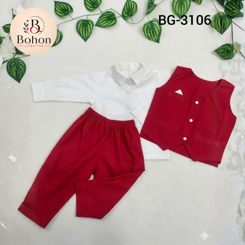 SHIRT - PANT & KOTI COTTON (RED)