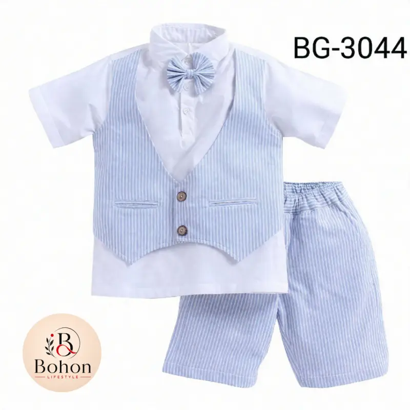 SHIRT - PANT & KOTI COTTON (WHITE & SKY BLUE) — 0 থেকে 3 বছর বাচ্চাদের জন্য
