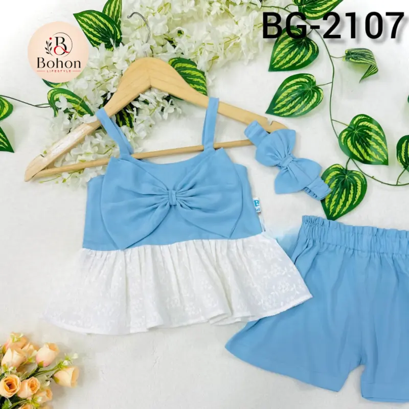 TOPS LILEN PANT COTTON (WHITE & BLUE )